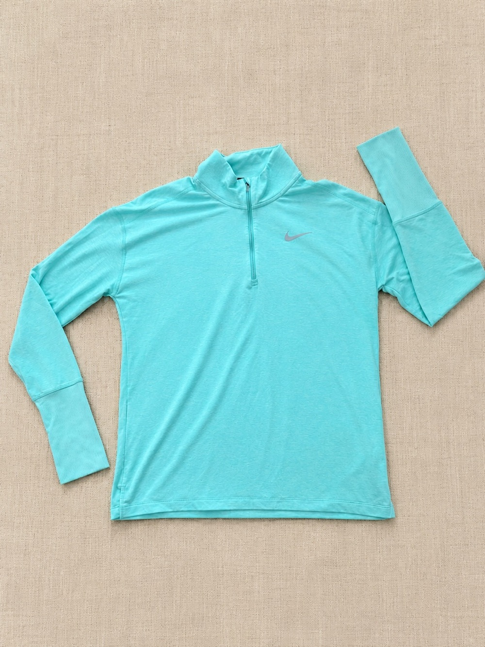 Nike Running Dri-FIT 1/4 Zip Pullover Women’s Small Aqua Thumbhole Top